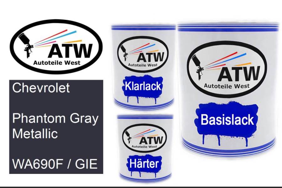 Chevrolet, Phantom Gray Metallic, WA690F / GIE: 1L Lackdose + 1L Klarlack + 500ml Härter - Set, von ATW Autoteile West.
